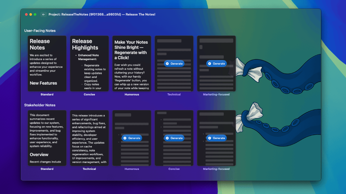 AI Release Notes Generator - Release The Notes app interface