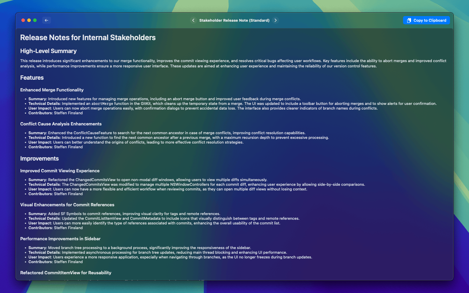 Stakeholder-ready—just hit Copy and share. (Dark Mode)